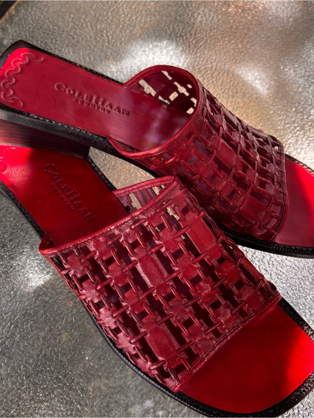 Cole Haan Country Red Woven Slide Sandals/Mules with Wood Wedge 8